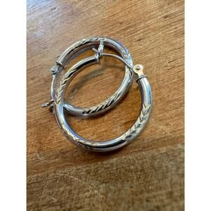 Oroamerica 14k White Gold Diamond Cut Hoop Earrings